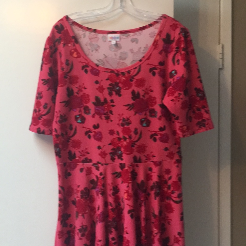 LuLaRoe Nicole dress pink floral scoop neck 2XL